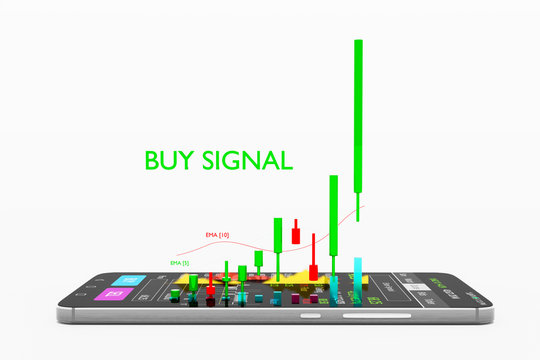 Stock Signal,Buy Signal, Sell Signal, Mobile foreign exchange trading - 3d render illustrator