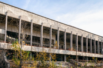 old abandoned hotel in the empty city of Chernobyl without people