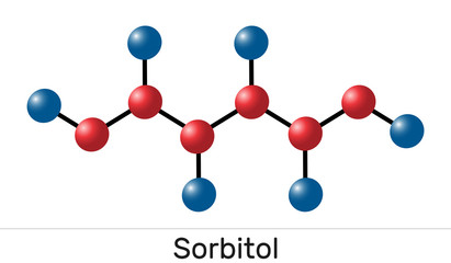 Sorbitol, glucitol molecule. It is polyhydric alcohol with a sweet taste.