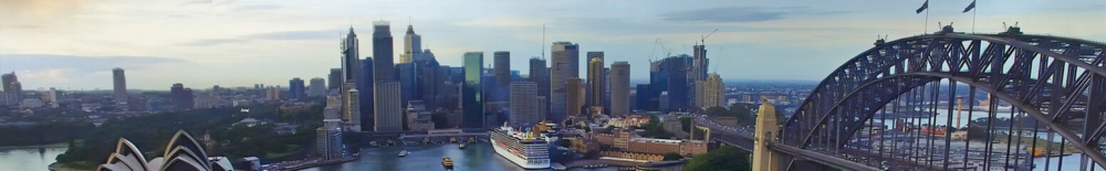 Fototapeta na wymiar Aerial panoramic view of Sydney Harbor, New South Wales, Australia