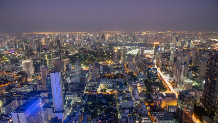Fototapeta na wymiar Aerial sunset view of Bangkok modern skyline, Thailand