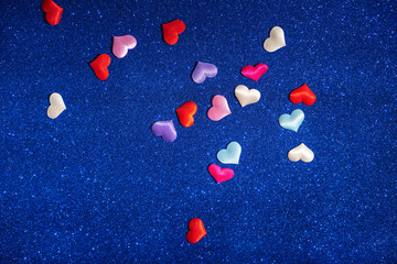 Valentine's Day. Multi-colored hearts on a classic blue background. Valentine's Day. Red heart....