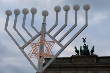 Installation of Chanukka lights in front of the Brandenburg Gate in Berlin for the Jewish celebration of Chanukka © mm7
