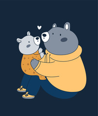 Cute family of bears. Father and son playing. Best dad ever. Childish vector animal character illustration. Ideal for cards, poster, decoration, textile, print, souvenirs, print, calendar © happydesign