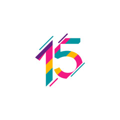 15 Years Anniversary Celebration Full Color Vector Template Design Illustration - obrazy, fototapety, plakaty