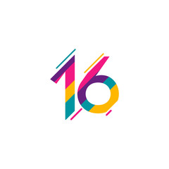 16 Years Anniversary Celebration Full Color Vector Template Design Illustration - obrazy, fototapety, plakaty