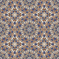 Creative color abstract geometric pattern in blue, beige and orange, vector seamless, can be used for printing onto fabric, interior, design, textile