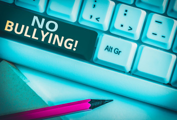 Word writing text No Bullying. Business photo showcasing stop aggressive behavior among children...