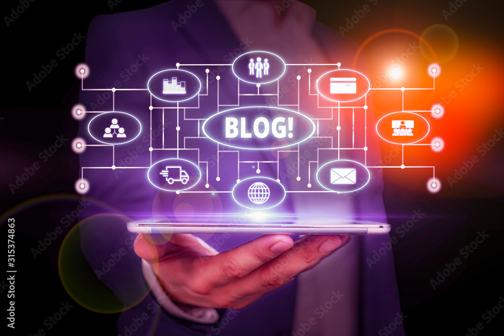 Poster word writing text blog. business photo showcasing regularly updated website or web page run by an in