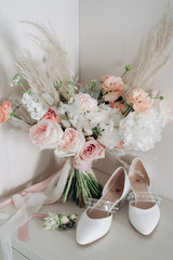 Bridal bouquet on a chair