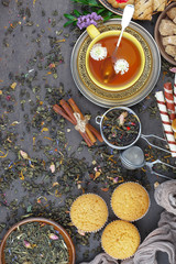 Tea in a cup on an old background