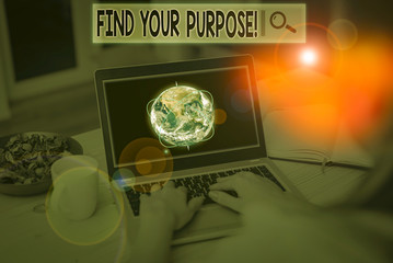 Text sign showing Find Your Purpose. Business photo showcasing reason for something is done or for...