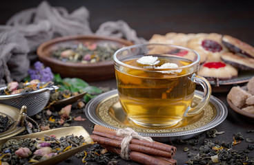 Tea in a cup on an old background