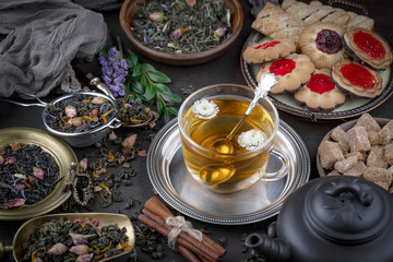 Tea in a cup on an old background