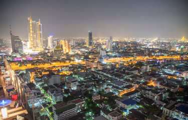 Fototapeta na wymiar Night aerial view of Downtown Bangkok, Thailand