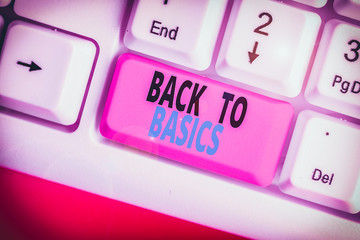 Writing note showing Back To Basics. Business concept for Return simple things Fundamental...