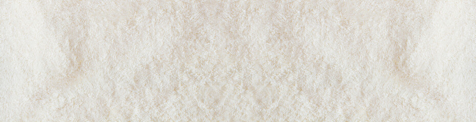 Closeup white towel banner background. Top view and mock up fluffy shower towels texture. Template blank copy space. Flat lay. Selective focus