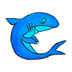 Abstract shark painted with watercolors on a white isolated background.Design of children's clothing, pajamas, cards, covers, wrapping paper.