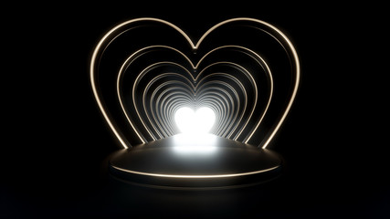 Obraz premium Abstract Empty White Heart Shaped Background With Pedestal. Valentine's Day Concept - 3D Illustration 