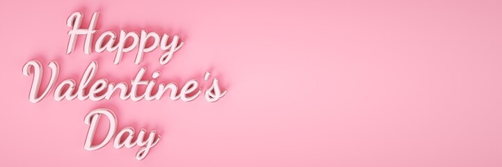 Happy Valentines Day Concept. Top View Baby Pink Happy Valentine's Day Text Isolated On The Pink Background With Empty Banner Space For Text. - 3D Illustration. 