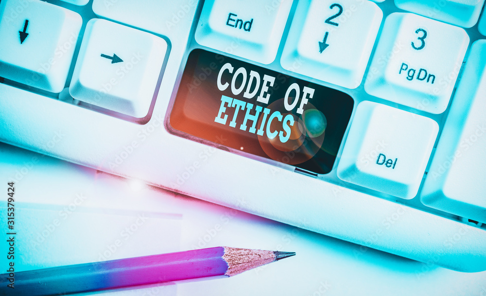 Poster text sign showing code of ethics. business photo showcasing moral rules ethical integrity honesty go