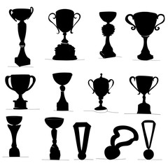vector, isolated, black silhouette winner cup, set