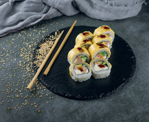 sushi set on a gray background