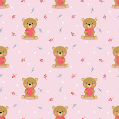Cute bear hold a heart seamless pattern.