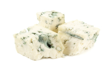cut of blue cheese isolated on white background. macro