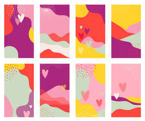 Vector set of Valentines day abstract backgrounds with copy space for text - banners, posters, cover design templates, social media stories wallpapers.