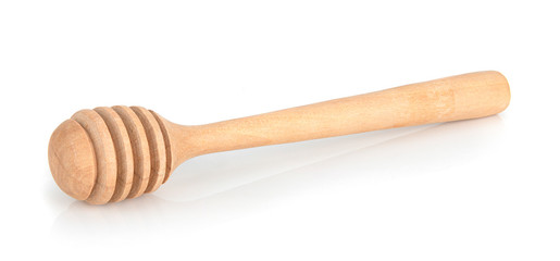 Wooden honey scoop  isolated on white background