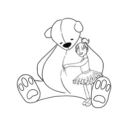 Little girl playing with a teddy bear, vector illustration