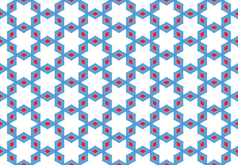 Seamless geometric pattern design illustration. Background texture. Used gradient in blue, red colors on white background.