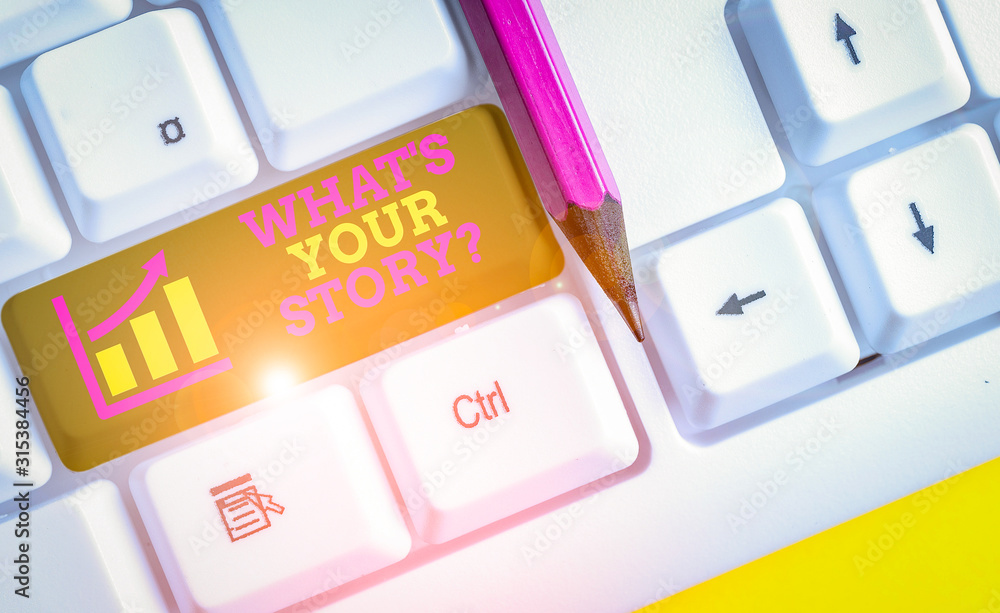 Fototapete text sign showing what s is your storyquestion. business photo text analysisner of asking demonstrat