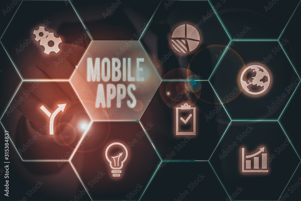 Poster writing note showing mobile apps. business concept for application software designed to run on a mob
