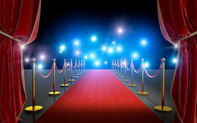 VIP entrance with red carpet and curtains - obrazy, fototapety, plakaty