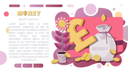 Obraz premium Money background. Pounds sterling. Vector sign. E-commerce. Money tree, bank card, gold coins. The concept of financial growth, economic or market growth. Vector illustration