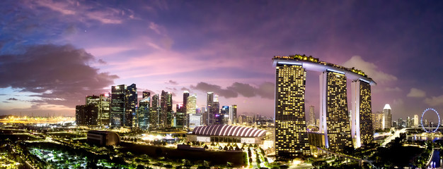 Beautiful aerial view of Singapore from Marina Bay area