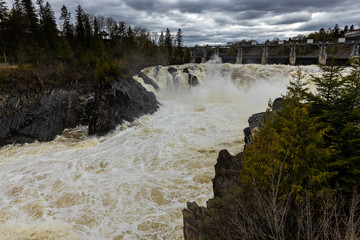 The Saint John River with the Grant Falls in Canada