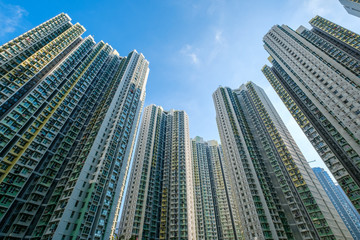 Fototapeta na wymiar looking up residential apartment building complex / skyscrapers