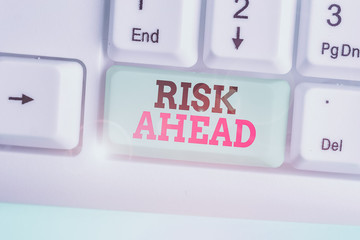 Conceptual hand writing showing Risk Ahead. Concept meaning A probability or threat of damage,...
