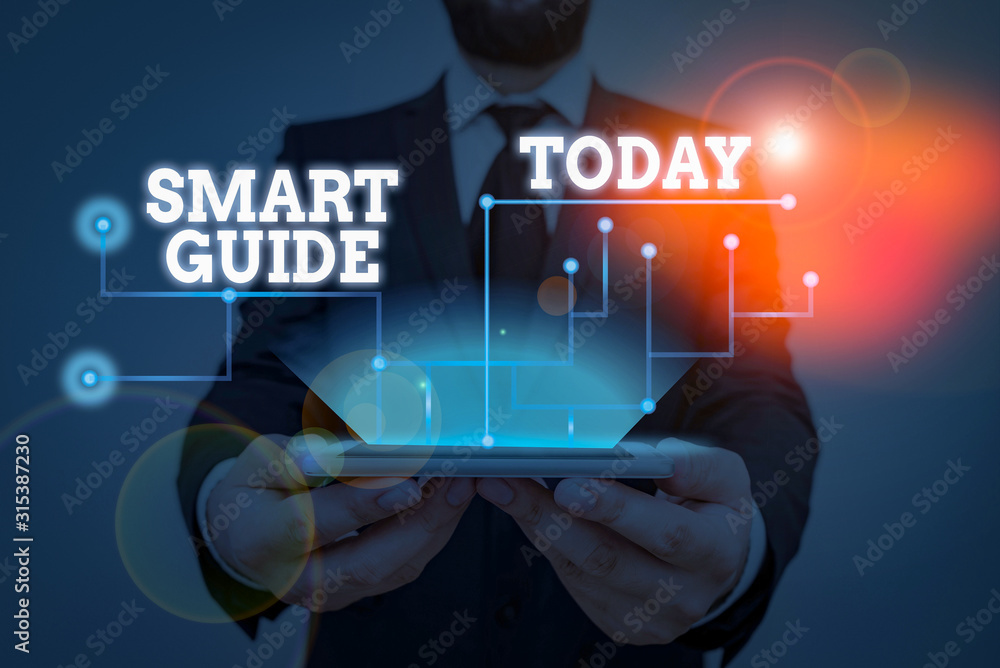 Poster conceptual hand writing showing smart guide. concept meaning used to guide the development of measur