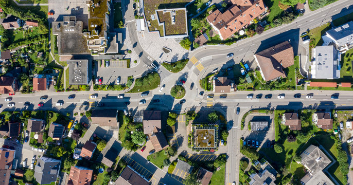 aerial view of roofs of city