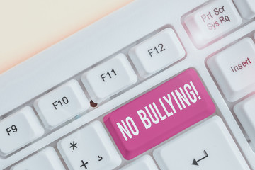 Word writing text No Bullying. Business photo showcasing stop aggressive behavior among children...