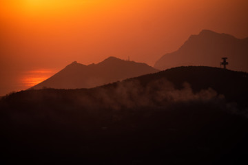 beautiful sunset over Capri, Vico Alvano Mount, Naples, Campania, Italy, Europe