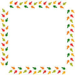 Square frame of horizontal autumn  leaves. Isolated nature frame on white background for your design.