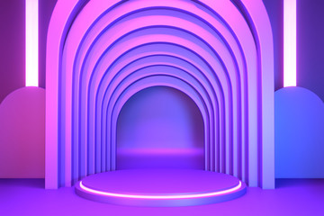 gradients purple and blue abstract podium showcase. 3D rendering