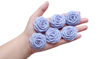Gray flower DIY project made out of fabric or cloth. These handmade flowers with rose gray color are great for handicraft project.