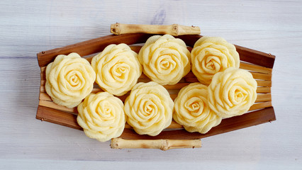 Yellow roses DIY project made out of fabric flower or cloth flower. These handmade flowers rose yellow color are great for handicraft project DIY.