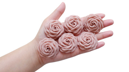 Handmade flowers DIY project made out of fabric floral or cloth flower. These flower handmade rose brown are great for do-it-yourself handicraft collection.